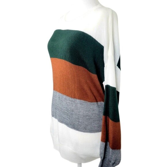 Women's 1X SHEIN Plus Striped Colorblock Casual Long Sleeve Crewneck Pullover - Picture 3 of 12